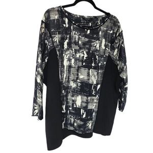 Lafayette 148 silk blouse relaxed oversized fit top 100% silk geometric black L